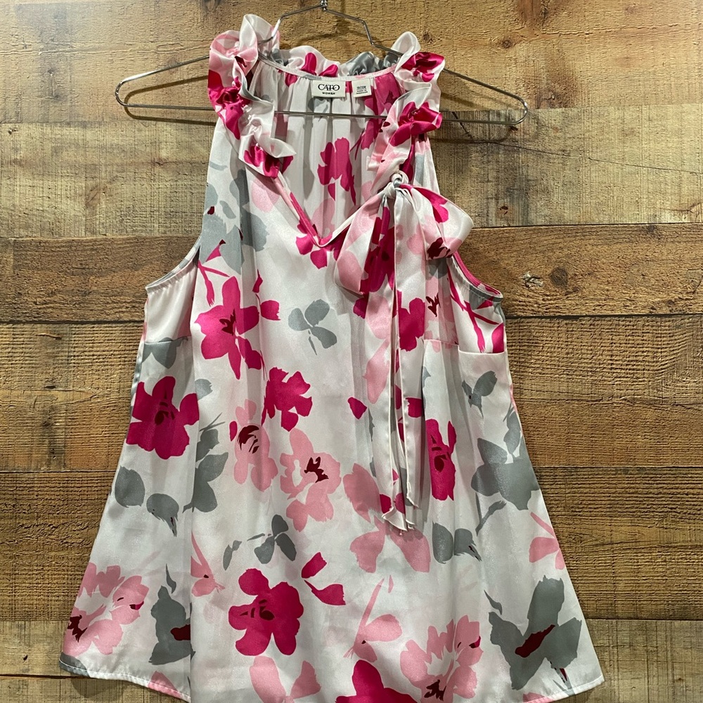 CATO Sleeveless Printed Blouse With Bow Size 18/20W